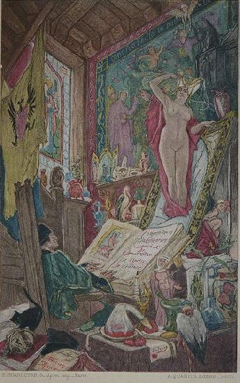 Felicien Rops Illustration du livre d'Octave Uzanne, Son altesse la femme - Hors texte en face de la page 22. Norge oil painting art